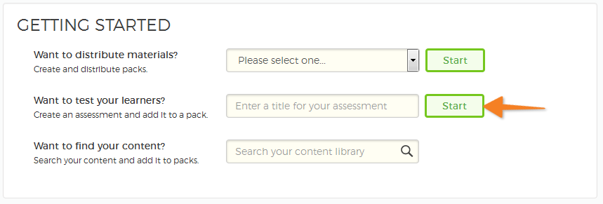 Create Assessment from Home Page