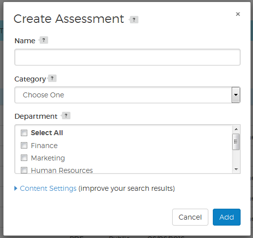 Creating Assessment Pop-Up Window