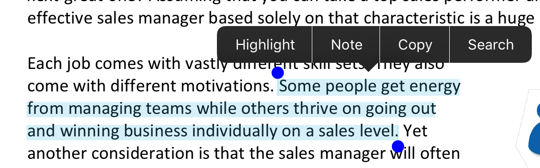 Selecting Text for Notes and Highlights
